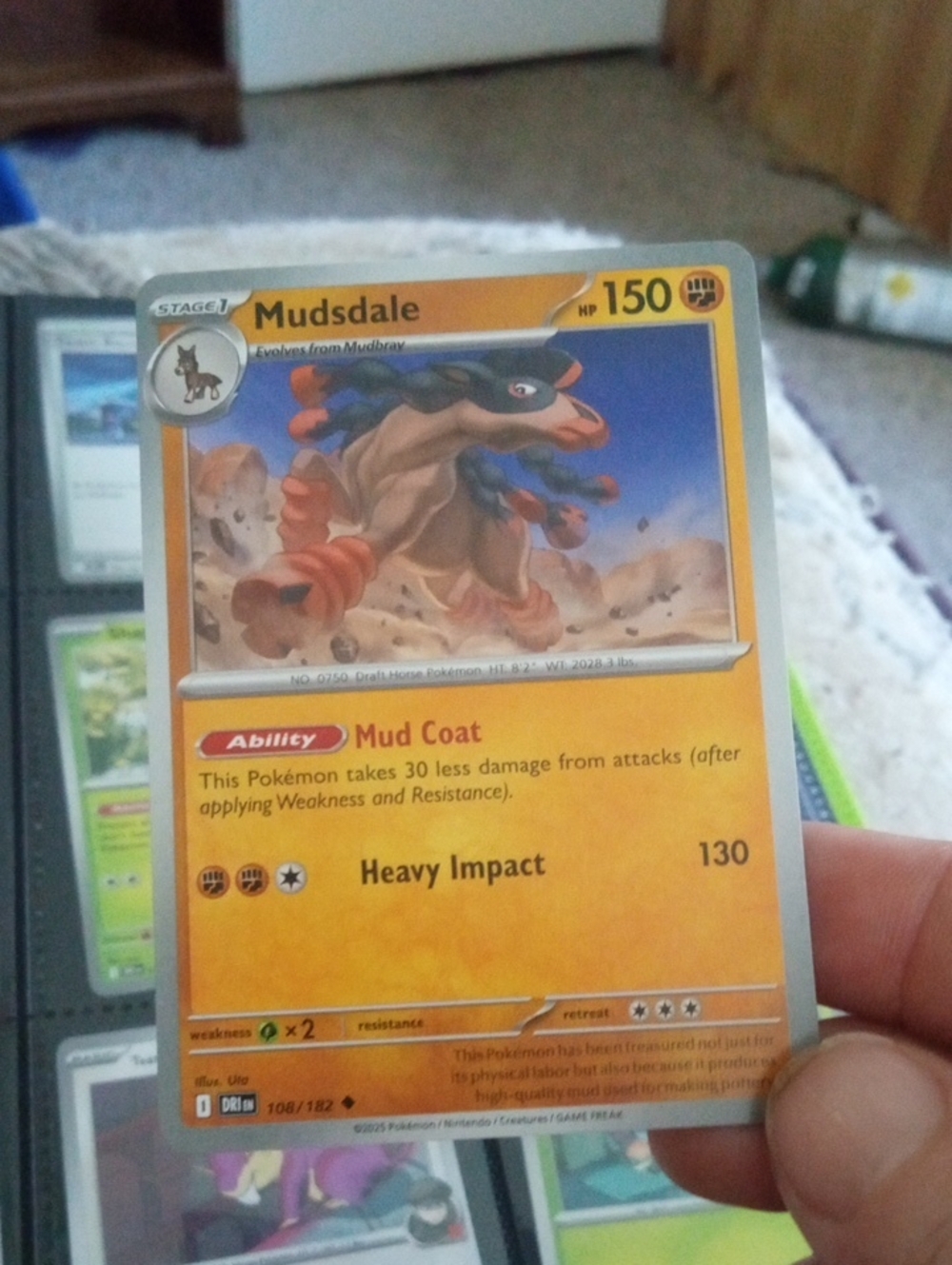 Pokemon Mudsdale Trading Card - Yellow and Brown Artwork